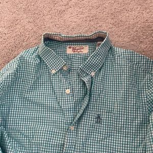 Penguin blue white striped dress shirt large